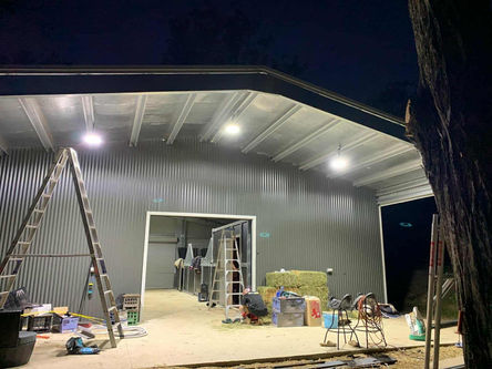 Completed shed and Interior lighting installed inside steel shed in Pitt Town NSW