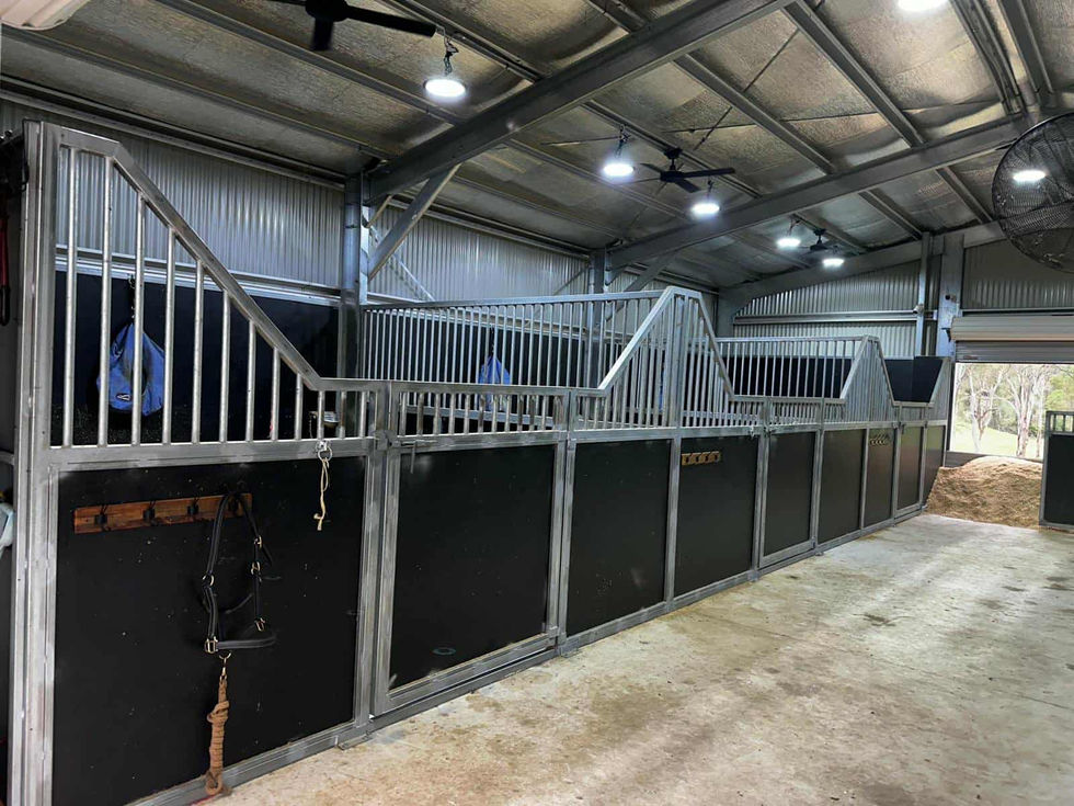 Finished internal horse stables installed inside the new custom steel shed built in Pitt Town, Western Sydney.