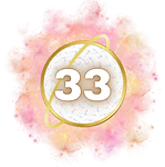 A golden celestial orb with a radiant ring, surrounded by warm pink and gold cosmic clouds. Representing selfless love and healing energy, it reflects the compassionate teacher within Master Number 33.