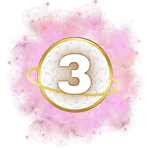 A shimmering golden planet adorned with a glowing ring, set against pastel pink cosmic clouds. Representing creativity and self-expression, it embodies the vibrant energy of Life Path 3.