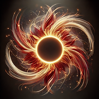 A powerful and dynamic illustration of fire, with vibrant red, orange, and golden flames radiating outward from a brilliant central core. The swirling energy embodies passion, transformation, and the raw force of creation.