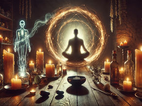 Reiki practitioner meditates in sacred space while energy spirals form, symbolizing the unseen ethics of distant healing.