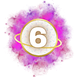 A golden orb with a bright halo-like ring, glowing amidst vibrant purple clouds. Symbolizing love and nurturing, it captures the essence of harmony and responsibility that defines Life Path 6.