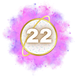 A golden planet with a radiant ring, glowing against vibrant pink and lavender clouds. Symbolizing practical mastery and turning dreams into reality, it embodies the essence of Master Number 22.