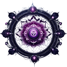 An ornate mandala symbolizing the Crown Chakra, crafted with vibrant shades of purple and delicate geometric patterns. The central lotus motif glows softly, radiating spiritual energy and representing enlightenment and unity.