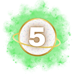A radiant golden planet, surrounded by dynamic green cosmic mists. It represents the adventurous and transformative nature of Life Path 5, emphasizing freedom and curiosity.