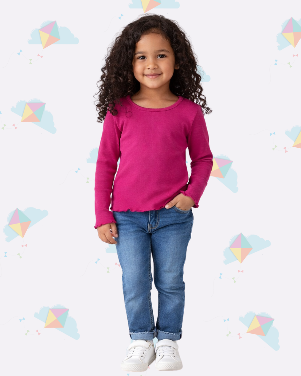 Blusa Infantil Menina Canelada Manga Longa