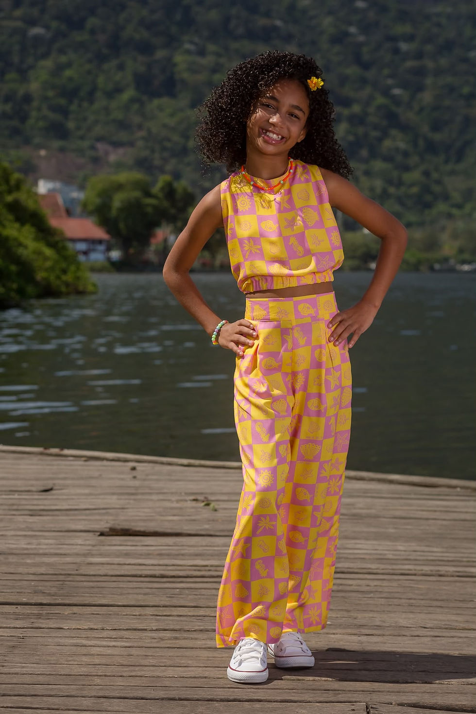 Conjunto Infantil Menina Calça Sol e Mar Rosa