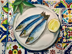 Sardines and coloured tiles