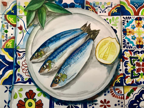Sardines and coloured tiles