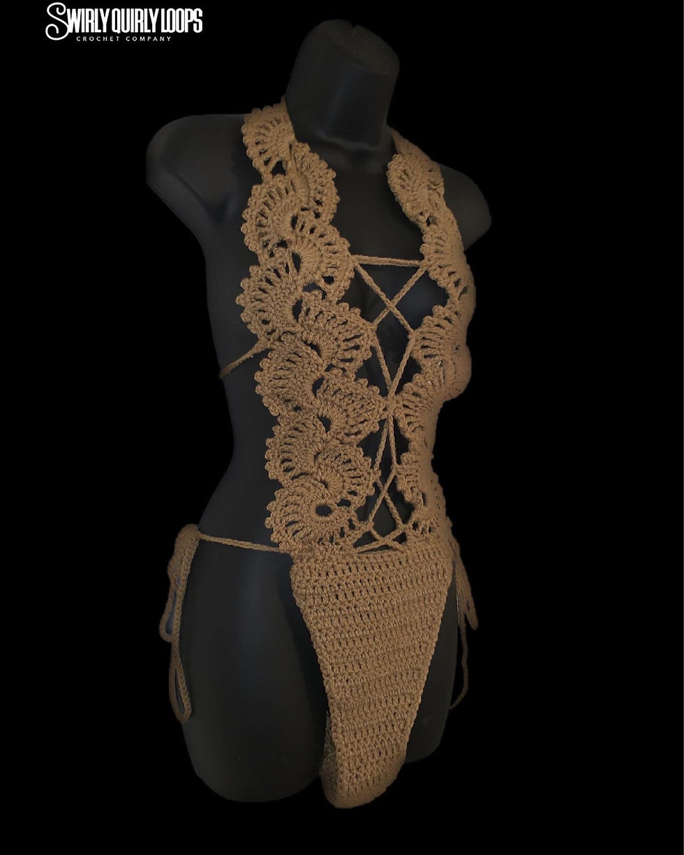 Thumbnail: Tape Lace One Piece Bathing Suit