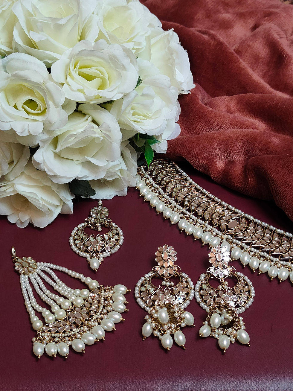 Thumbnail: Faiza Traditional Mirrored Choker Necklace Set with Jhoomar