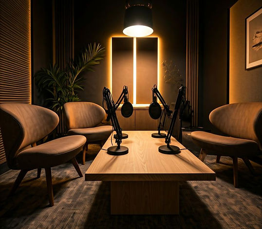 Mastermind access podcast studio designed with elevated branding