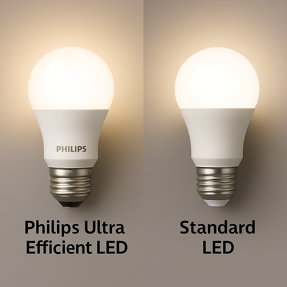 "Comparison of Philips Ultra Efficient LED bulb and Standard LED bulb highlights energy efficiency and performance differences."