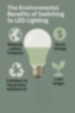 Switching to LED lighting offers significant environmental benefits: reduces carbon footprint, saves energy, contains no hazardous substances, and lasts longer.