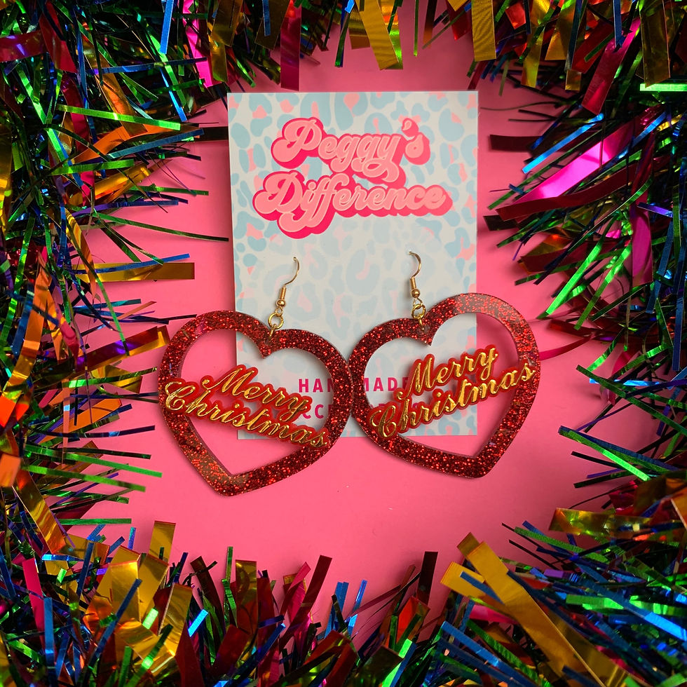 Thumbnail: Merry Christmas Love Heart Glitter Earrings - More Options