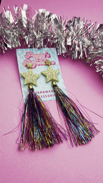 Thumbnail: Tinsel Tassel Star Statement Earrings