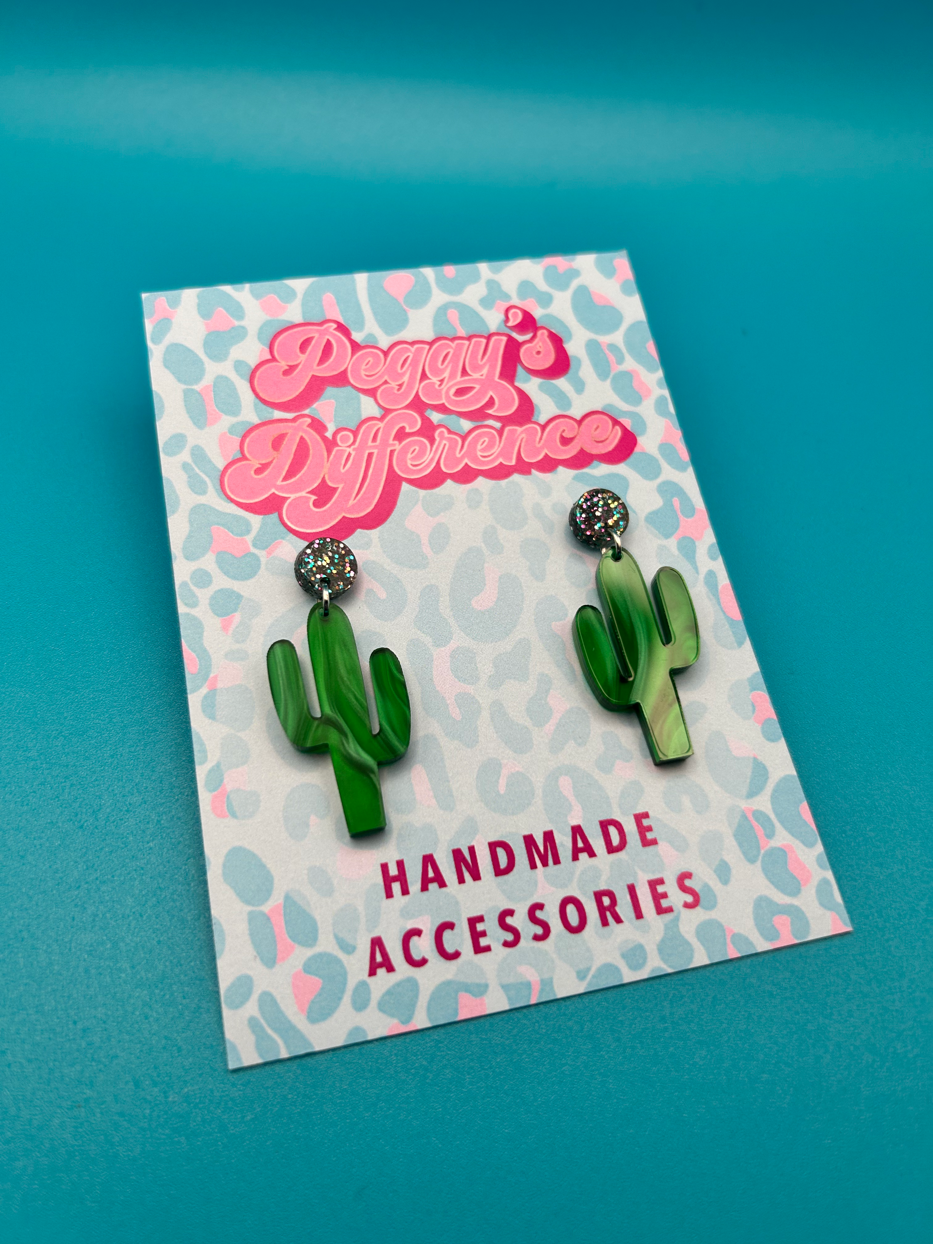 Cactus Green Marble Dangle Earrings 