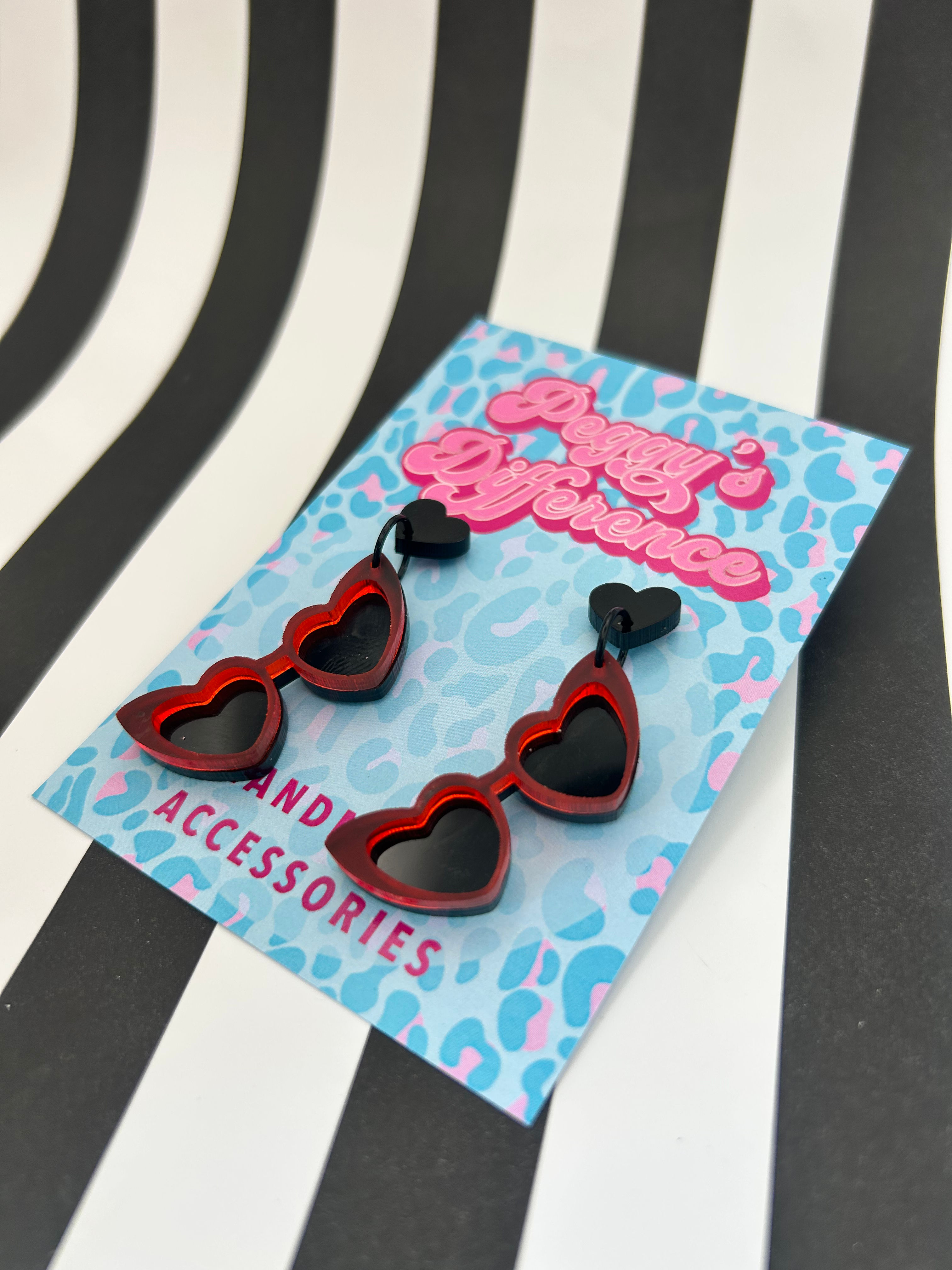 Retro Love Heart Sunglasses Earrings 