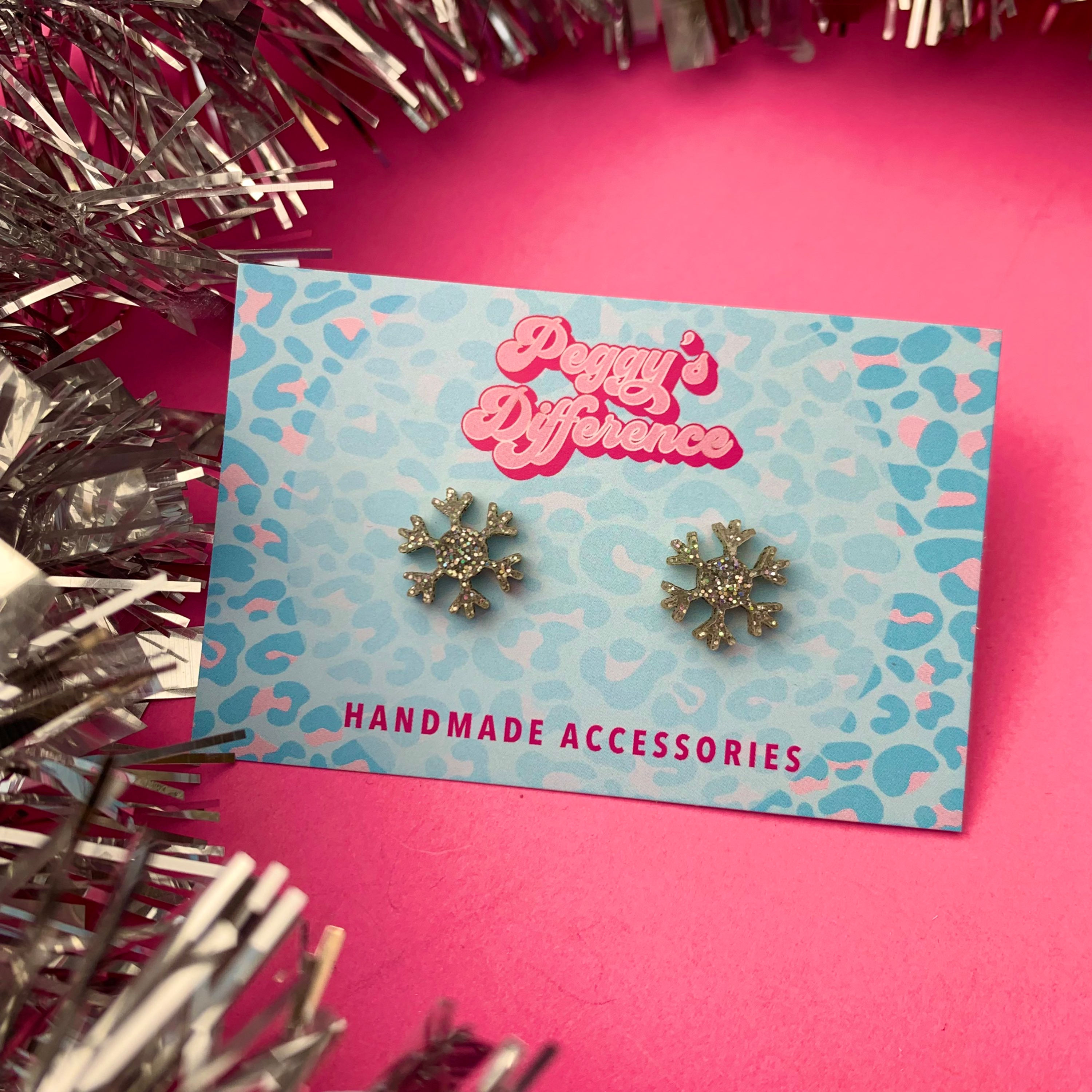 Glitter Snowflake Stud Earrings 