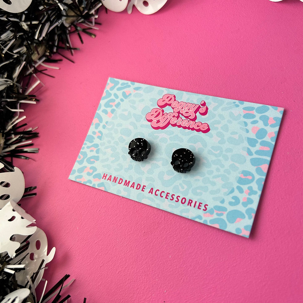 Thumbnail: Skull Glitter Mini Stud Earrings