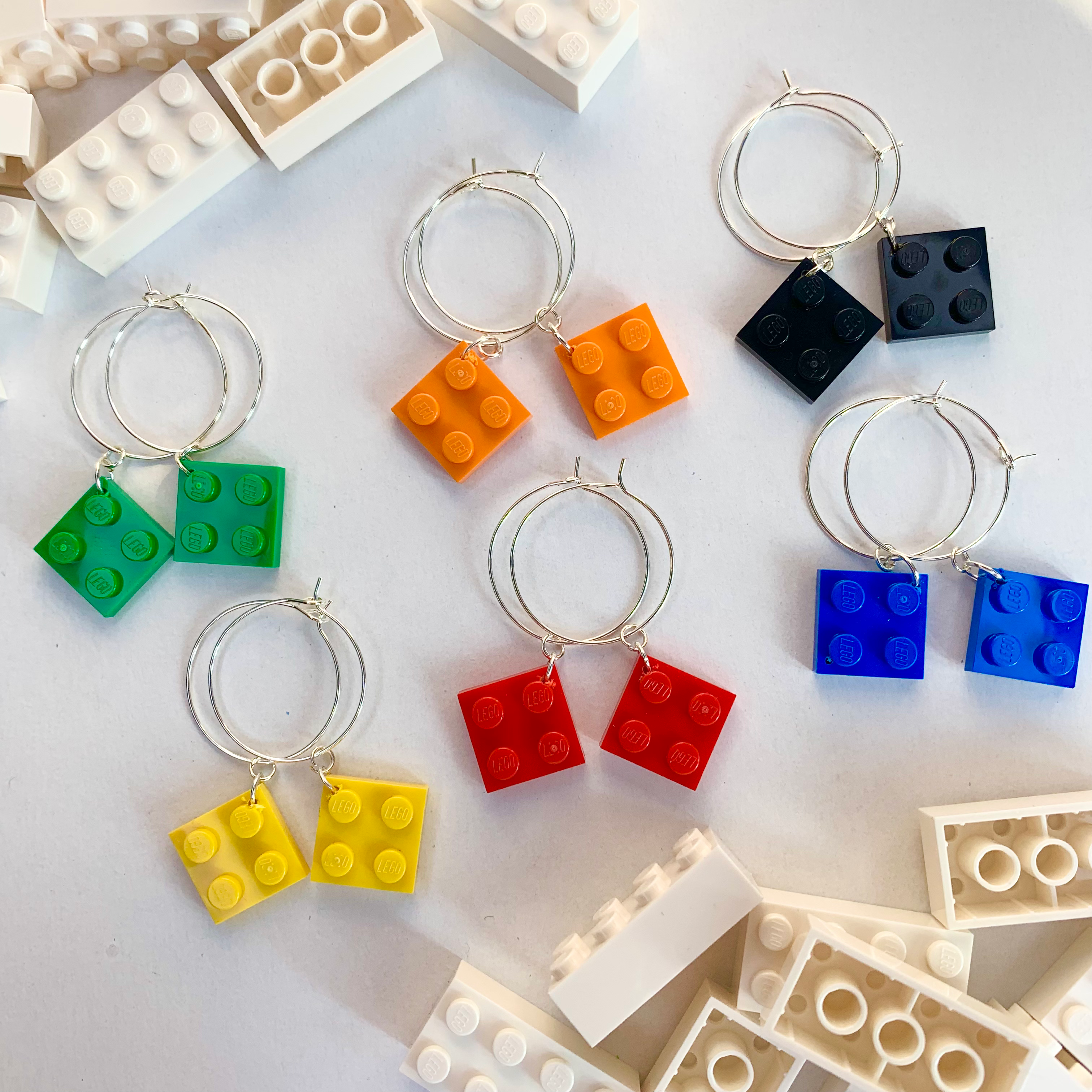 Square 2x2 Plate Earrings HOOKS or HOOPS Made From Genuine LEGO® Bricks