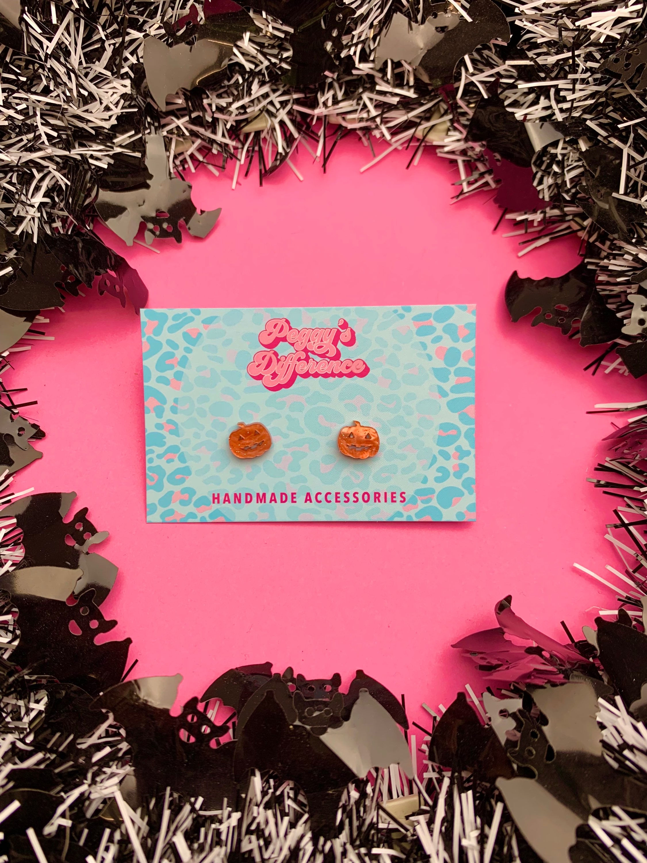 Halloween Sparkly Marble Pumpkin Studs 