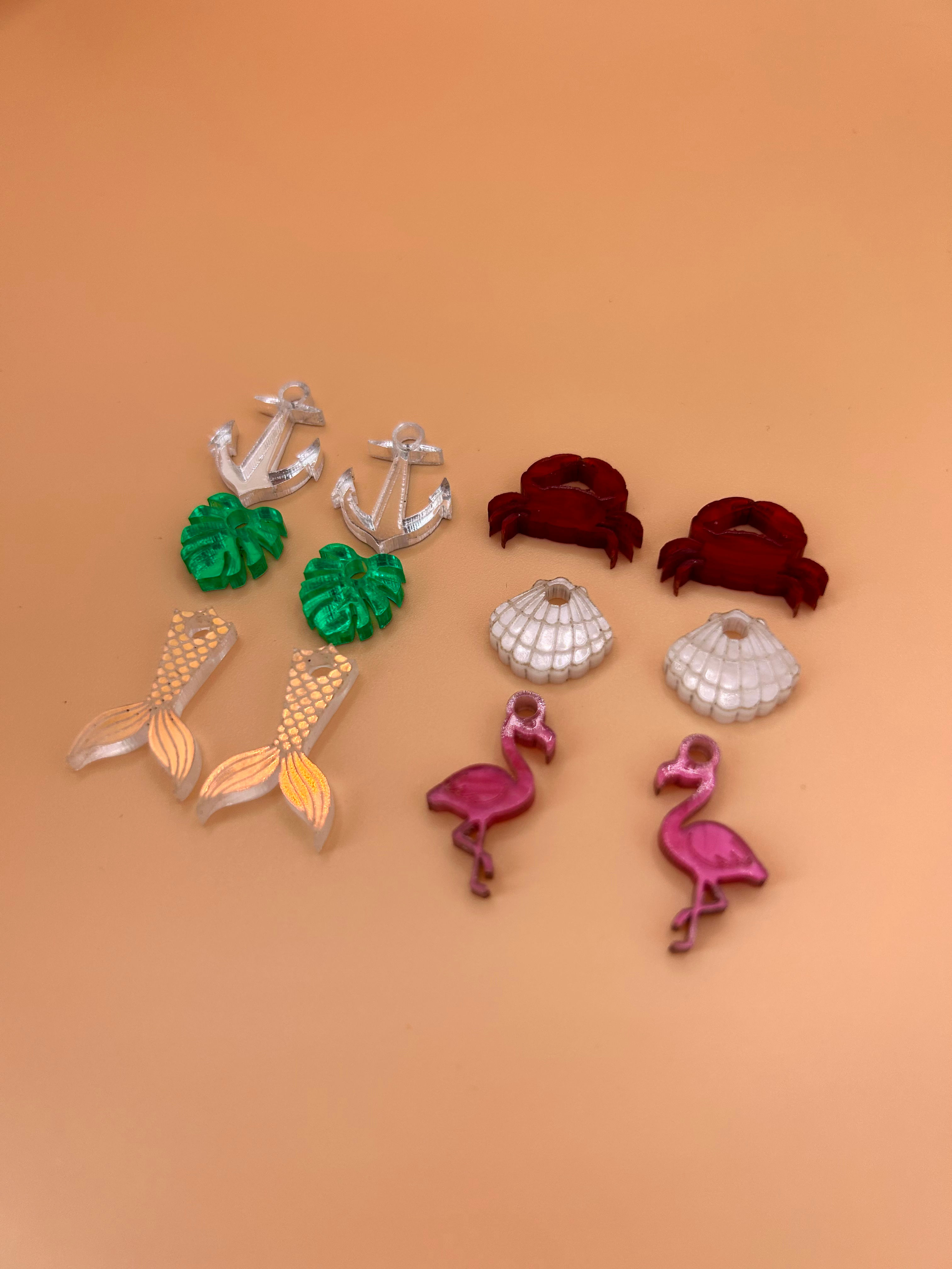 Summer Hoop Charms - Flamingo Monstera Crab Mermaid Anchor Shell