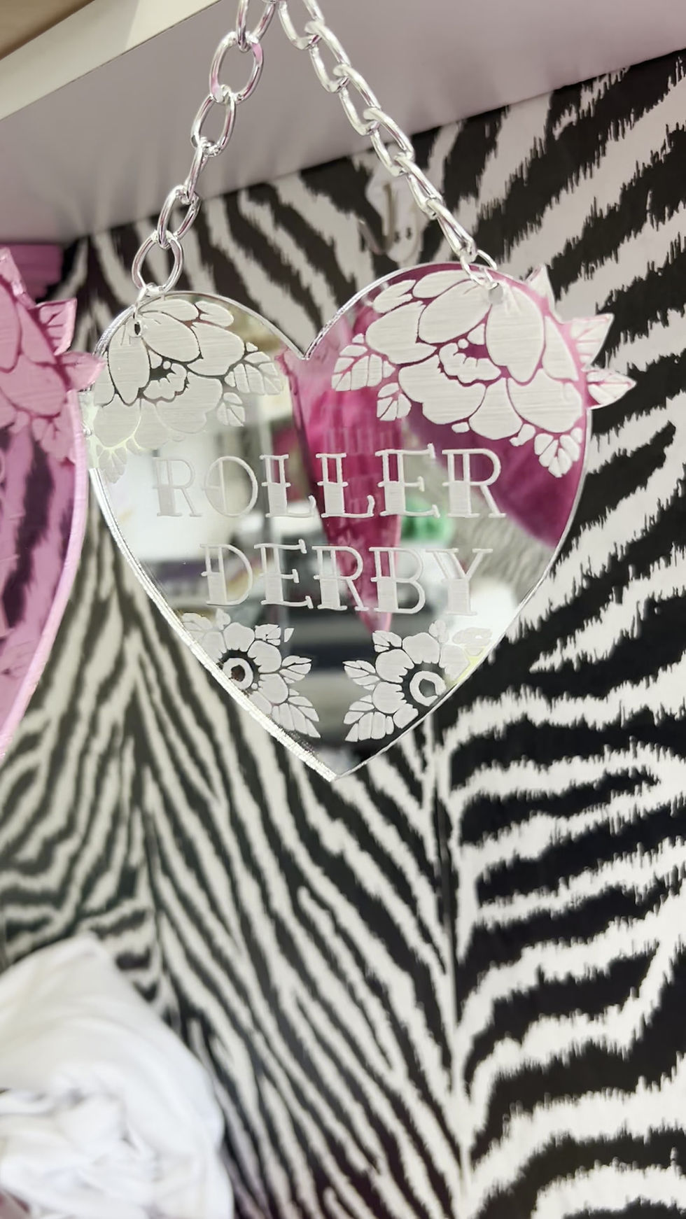 Thumbnail: Roller Derby Mirror, Tattoo Heart Mirror, Acrylic Wall Hanging, Skater Gift, Der