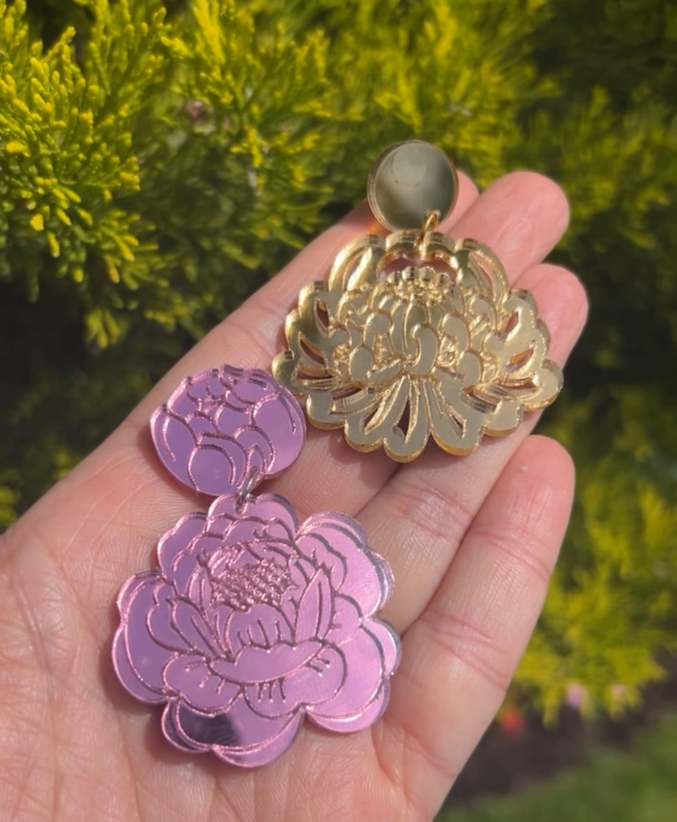 Thumbnail: Сhrysanthemum Flower Gold Mirror Earrings
