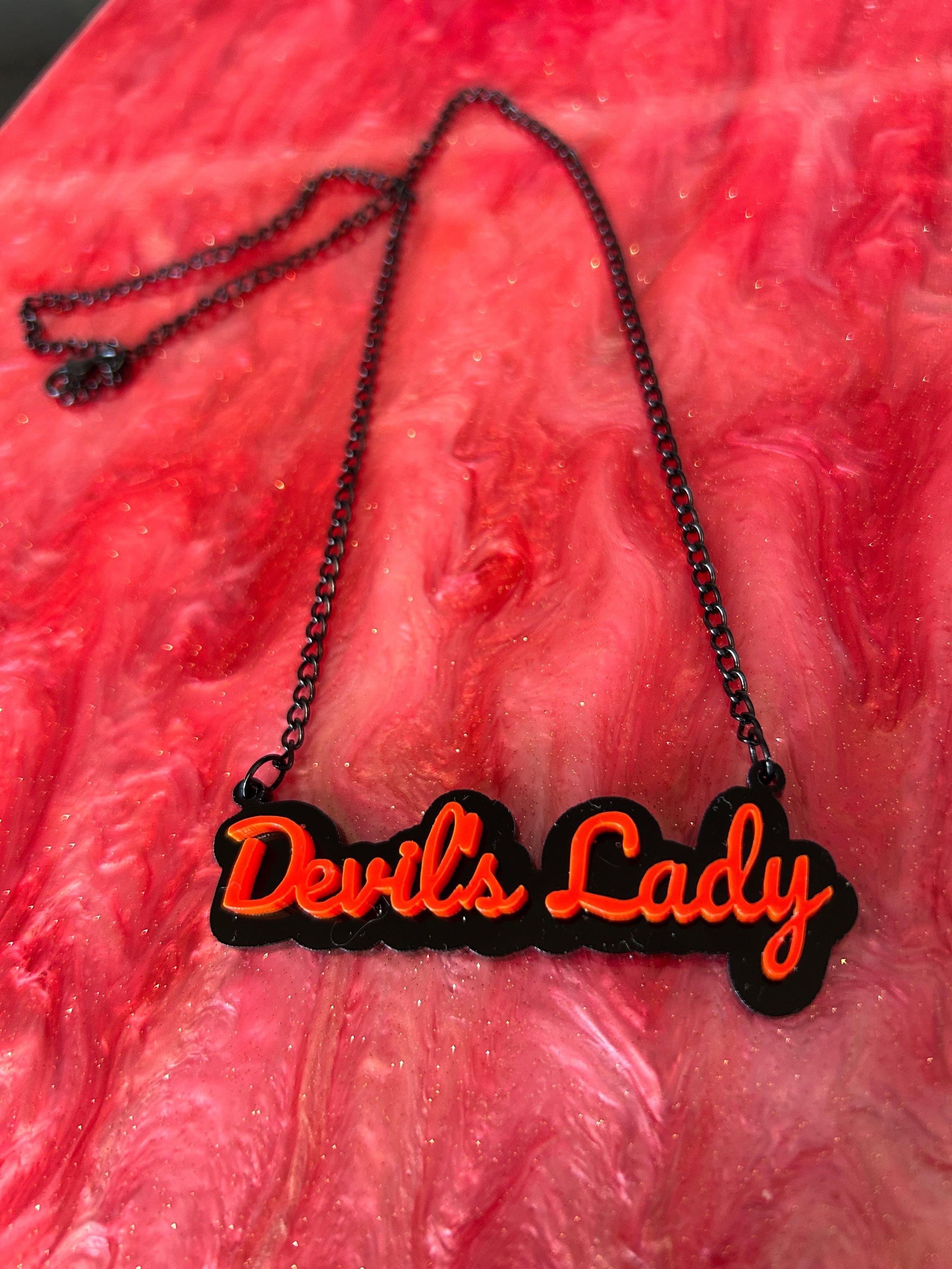 Devil’s Lady Necklace - SYL 184 - Black & Red Acrylic Necklace