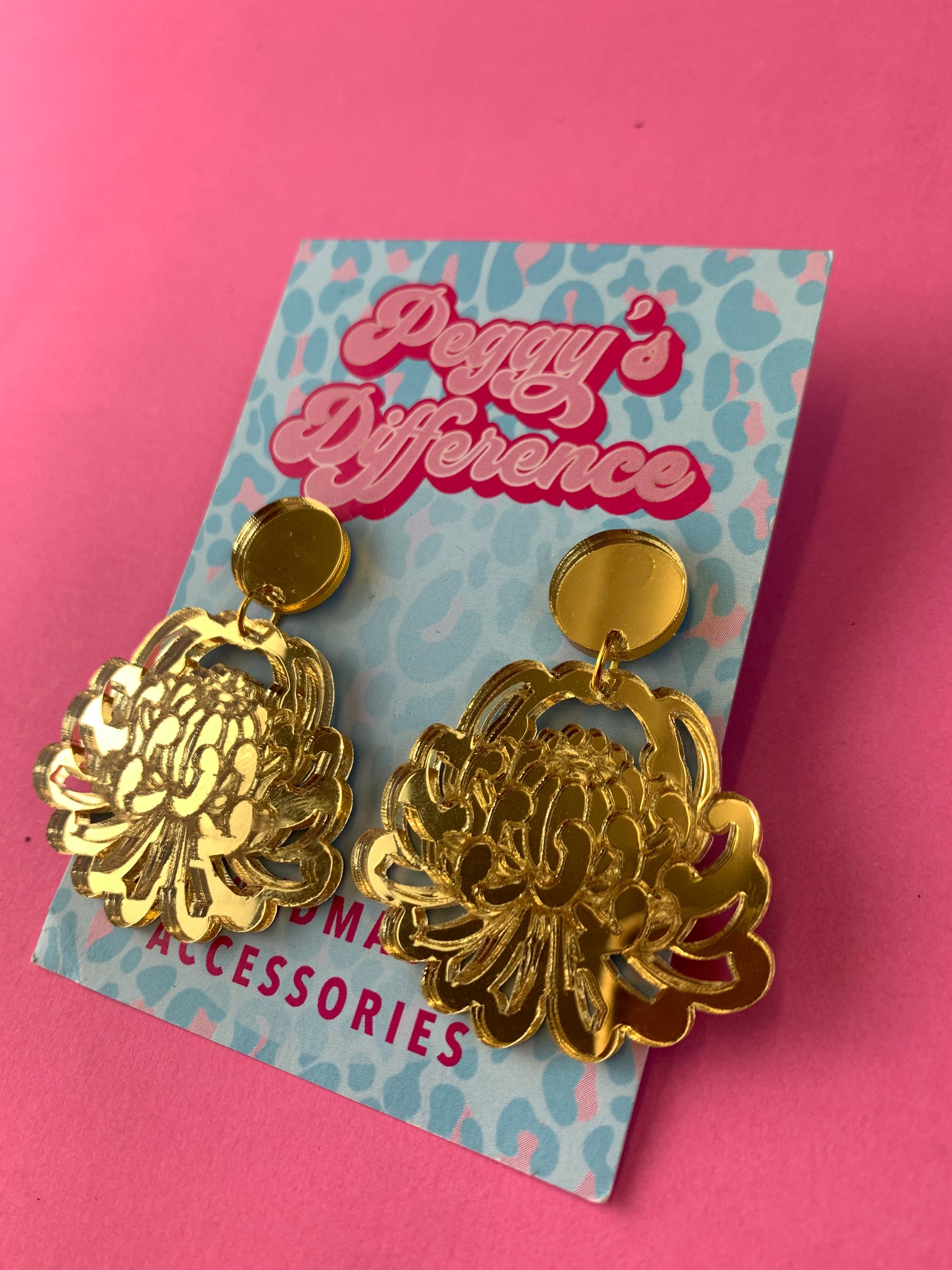 Сhrysanthemum Flower Gold Mirror Earrings