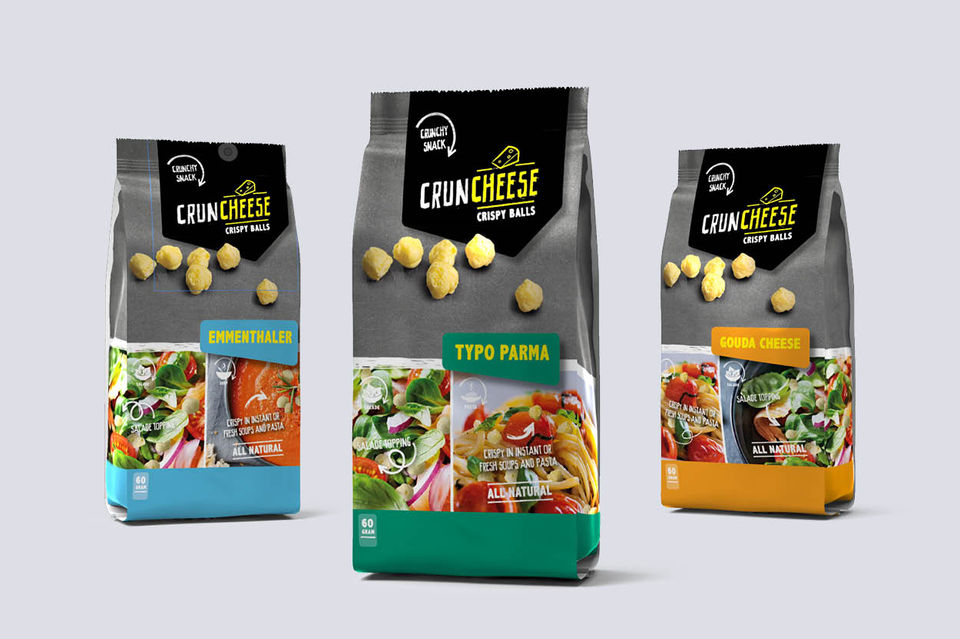 Cruncheese Deurne, verpakkingszakjes voor gedroogde kaasbolletjes als snack