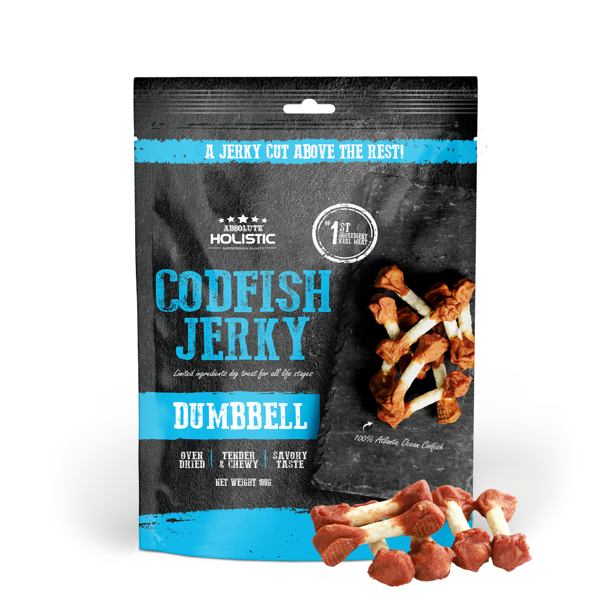 Absolute Holistic Grain Free Treats for Dog - Codfish Jerky Dumbbell (100g)