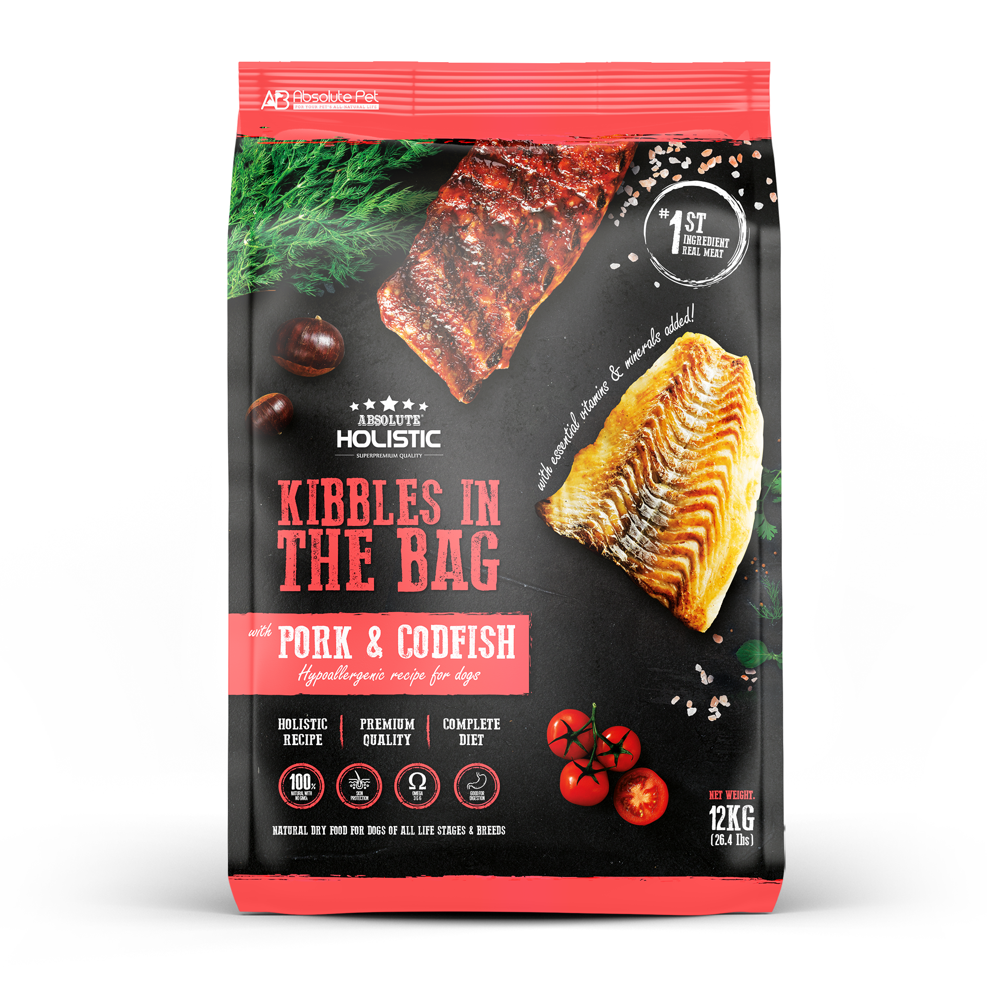 Absolute Holistic Kibbles in the Bag Dry Dog Food - Pork & Codfish