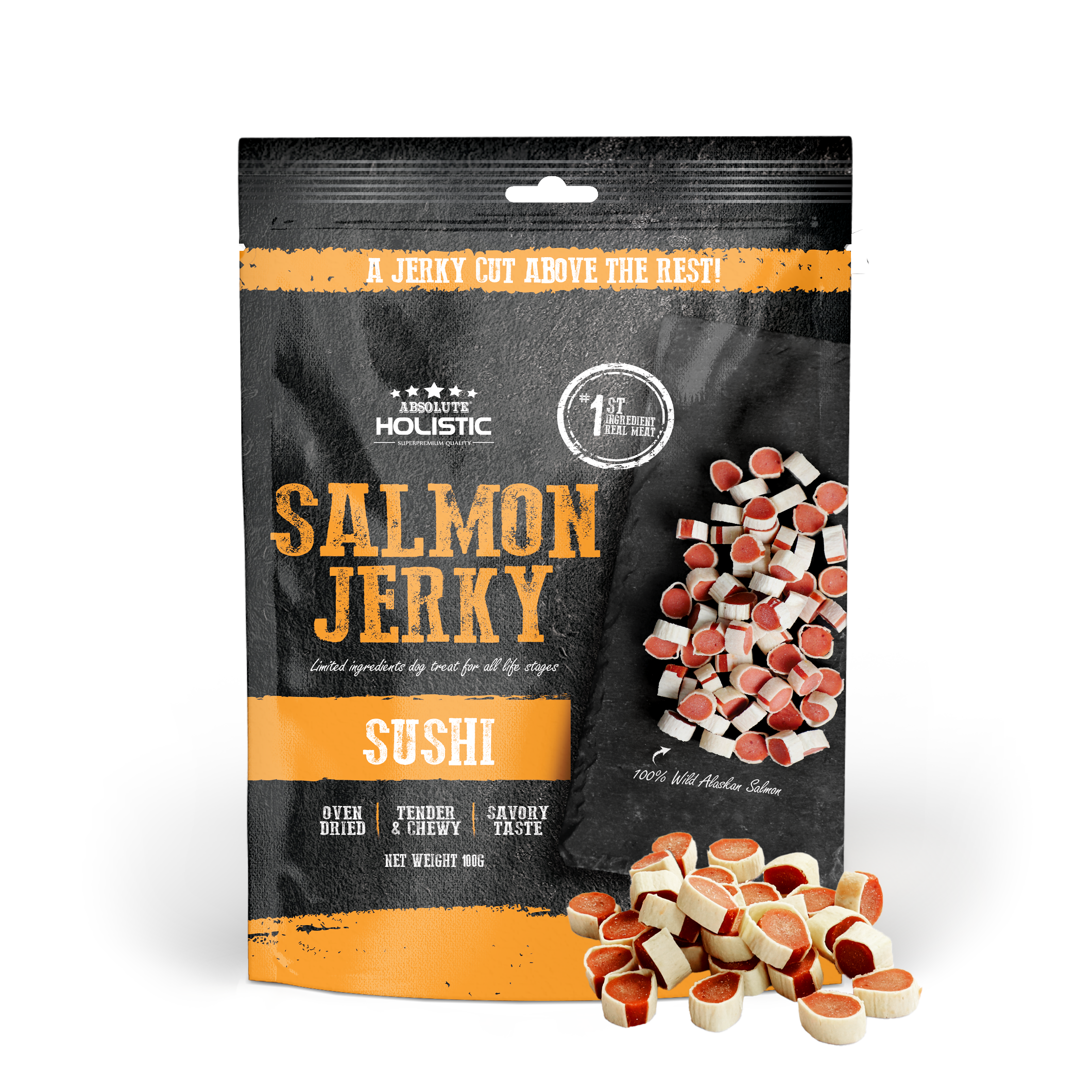 Absolute Holistic Grain Free Treats for Dog - Salmon Jerky Sushi(100g)