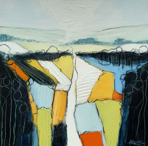 A modern interpretation of the Wiltshire landscape, combining distant horizons influenced by the ever changing climatic conditions. Through these works the viewer is on their own travels through the landscape.