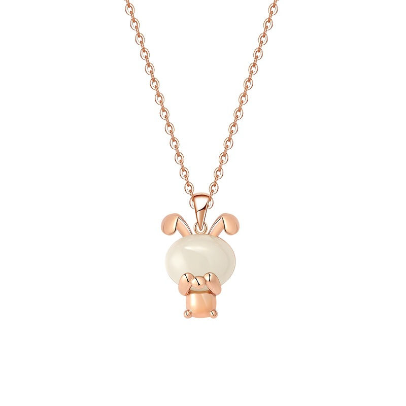 Miniatura: Hetian Jade Fashion S925 Sterling Silver Cute Rabbit Pendant Clavicle Chain
