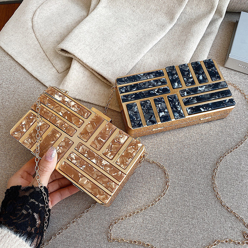 Thumbnail: Sequined Stone Box Bag Fashionable All-match One-shoulder Diagonal Dinner Bag