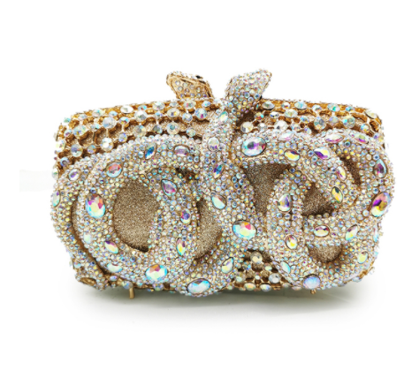 Miniatura: Python Diamond-studded Dinner Bag Magnetic Clasp Chain Clutch