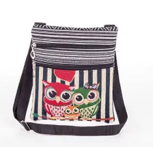 Miniatura: Double Zipper Owl Jacquard Shoulder Messenger Bag. Ultra-light