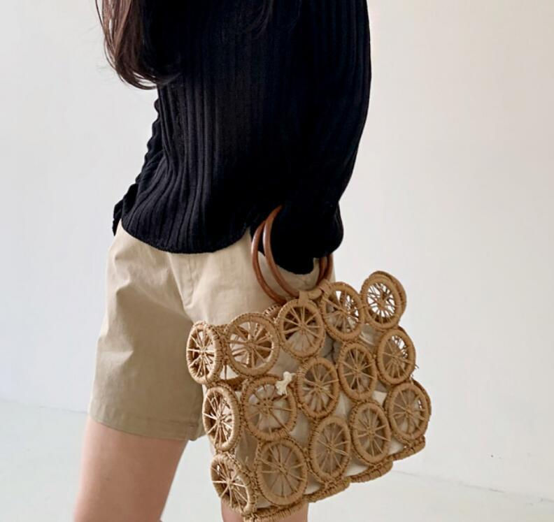 Miniatura: The New Circle Hollow Paper Rope Woven Bag Diagonal Straw