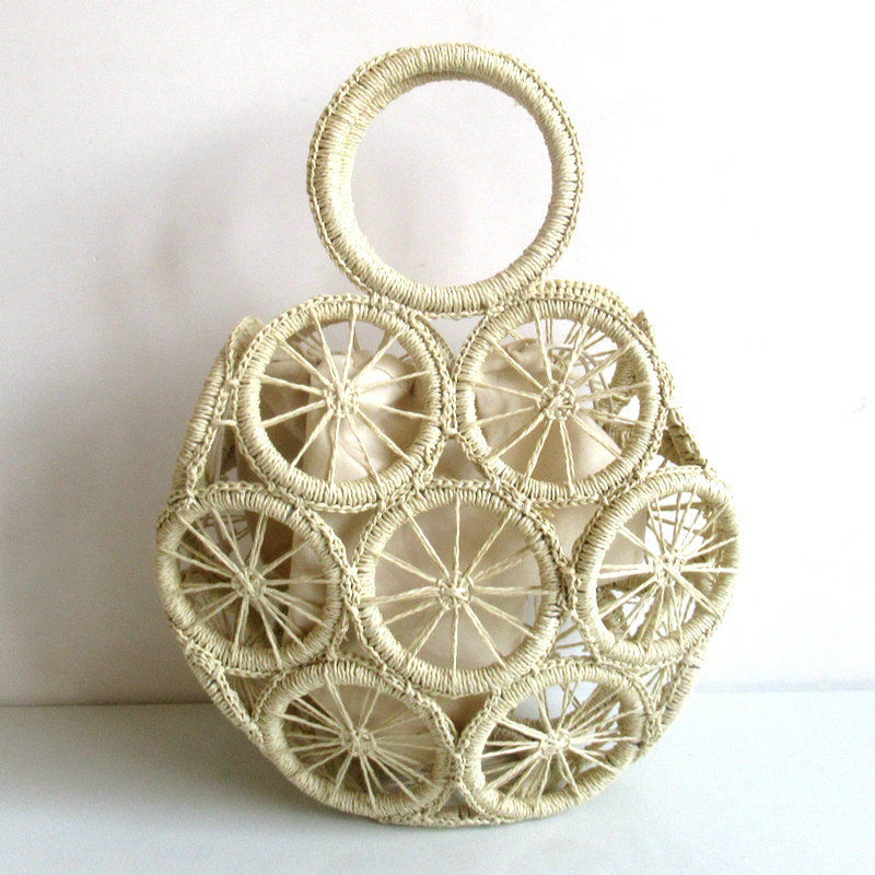Miniatura: The New Circle Hollow Paper Rope Woven Bag Diagonal Straw