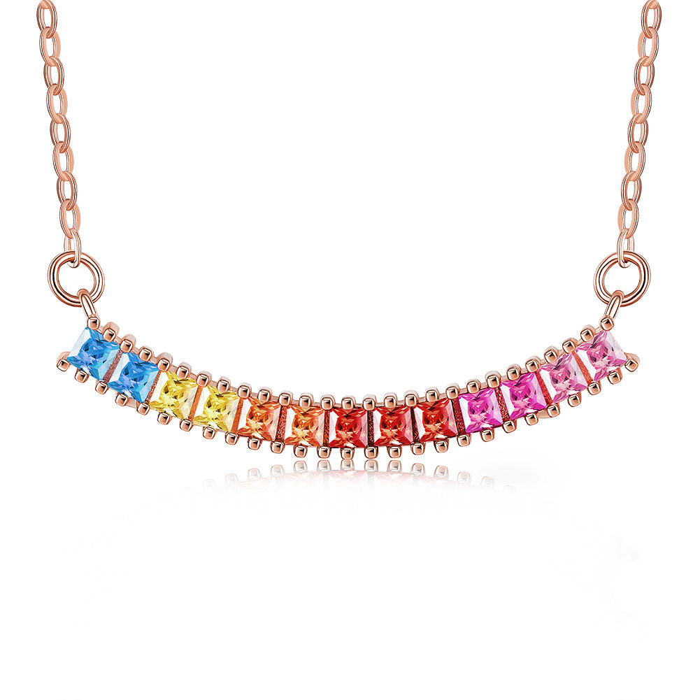 Colorful Zircon S925 Silver Rainbow Necklace