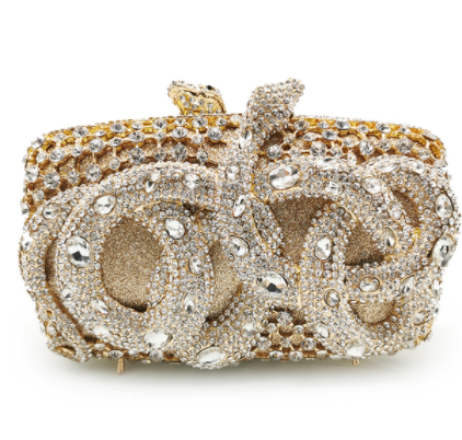 Miniatura: Python Diamond-studded Dinner Bag Magnetic Clasp Chain Clutch