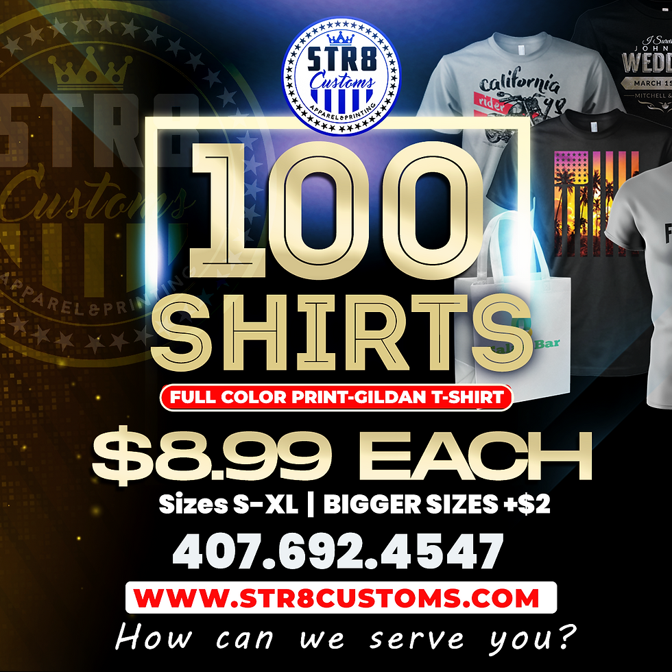 100 Full Color T-Shirt Bundle $8.99 each