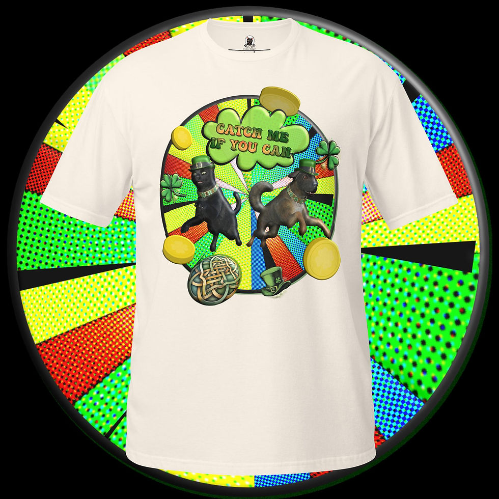 Thumbnail: Catch Me If You Can T-Shirt - Funny St. Patrick’s Day Pet Leprechaun Tee – Diablo & Athena Edition