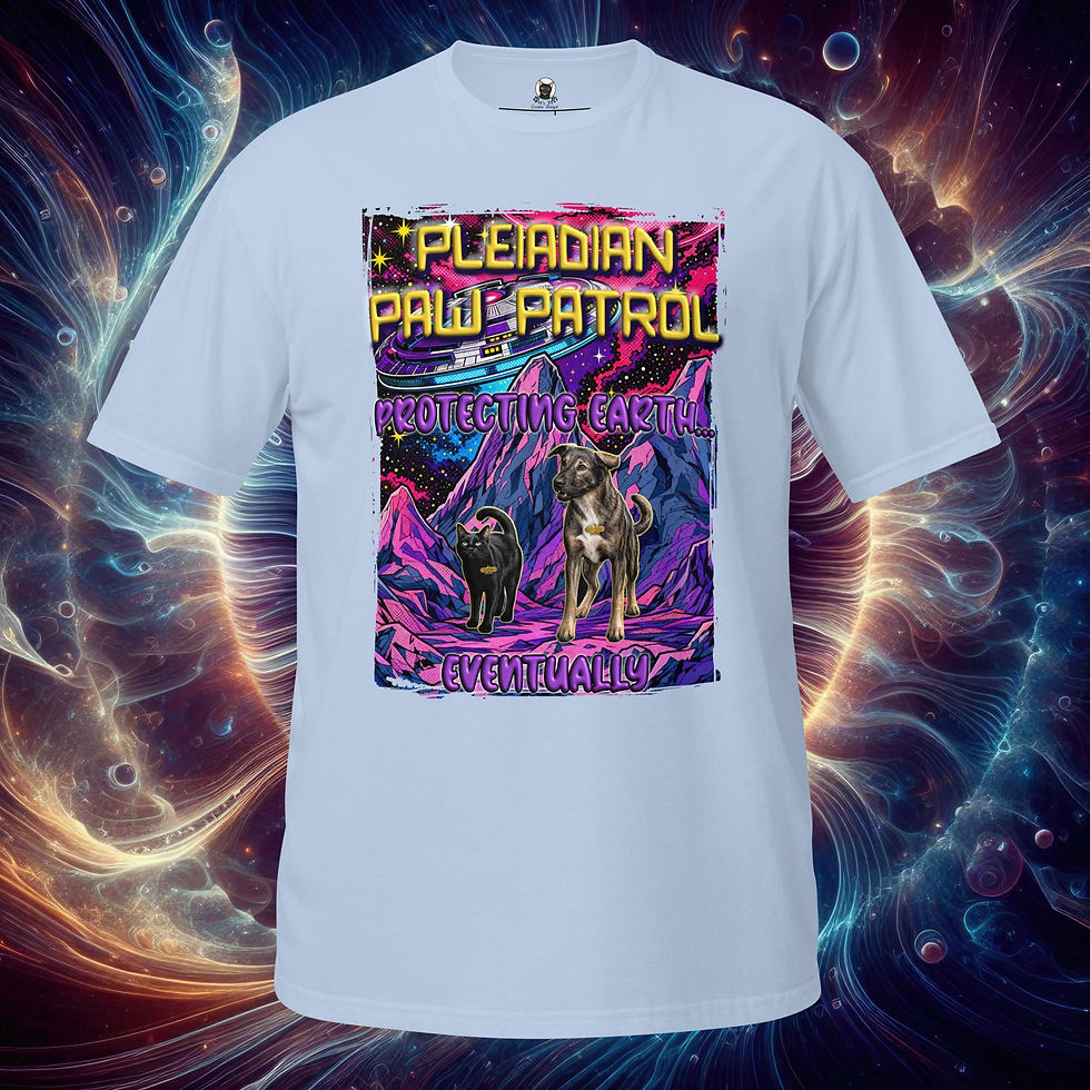 Pleiadian Paw Patrol Funny Cat & Dog UFO SciFi Pet Retro Comic Alien Unisex Tee
