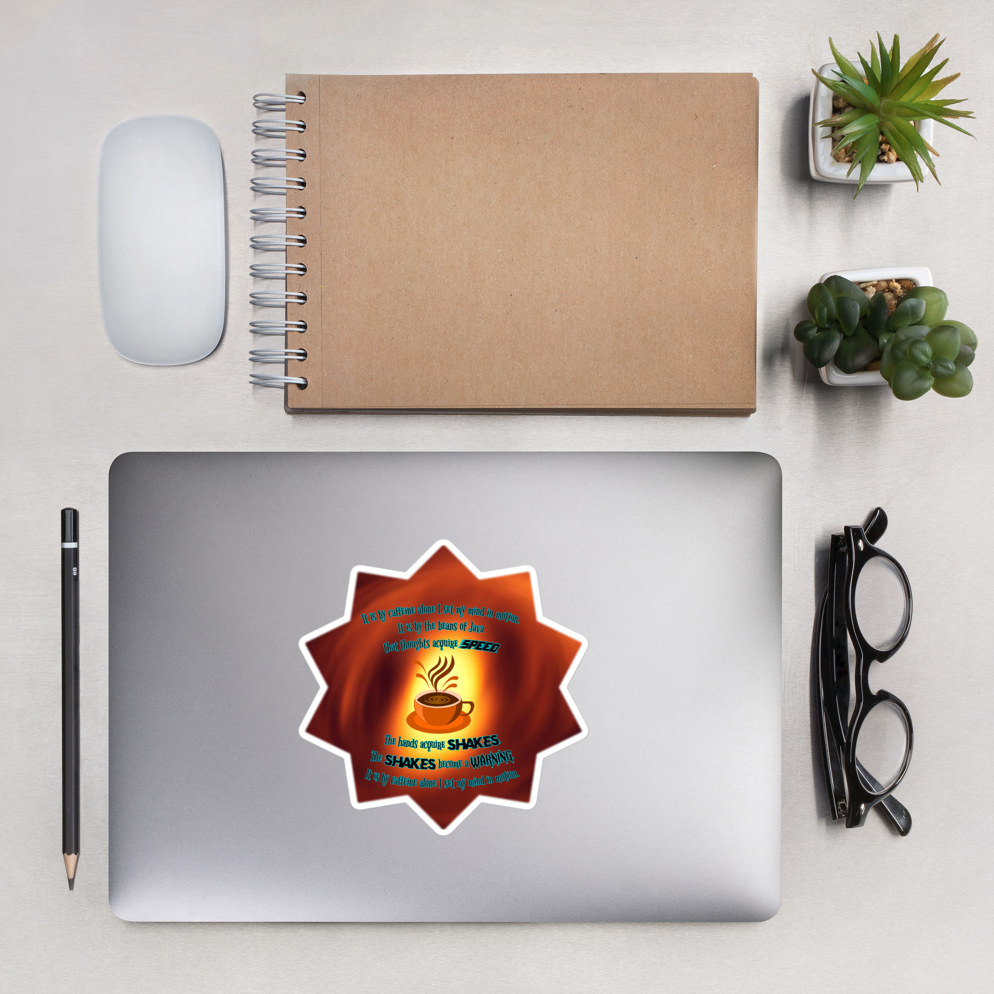 "Caffeine" Bubble-free stickers On a Laptop