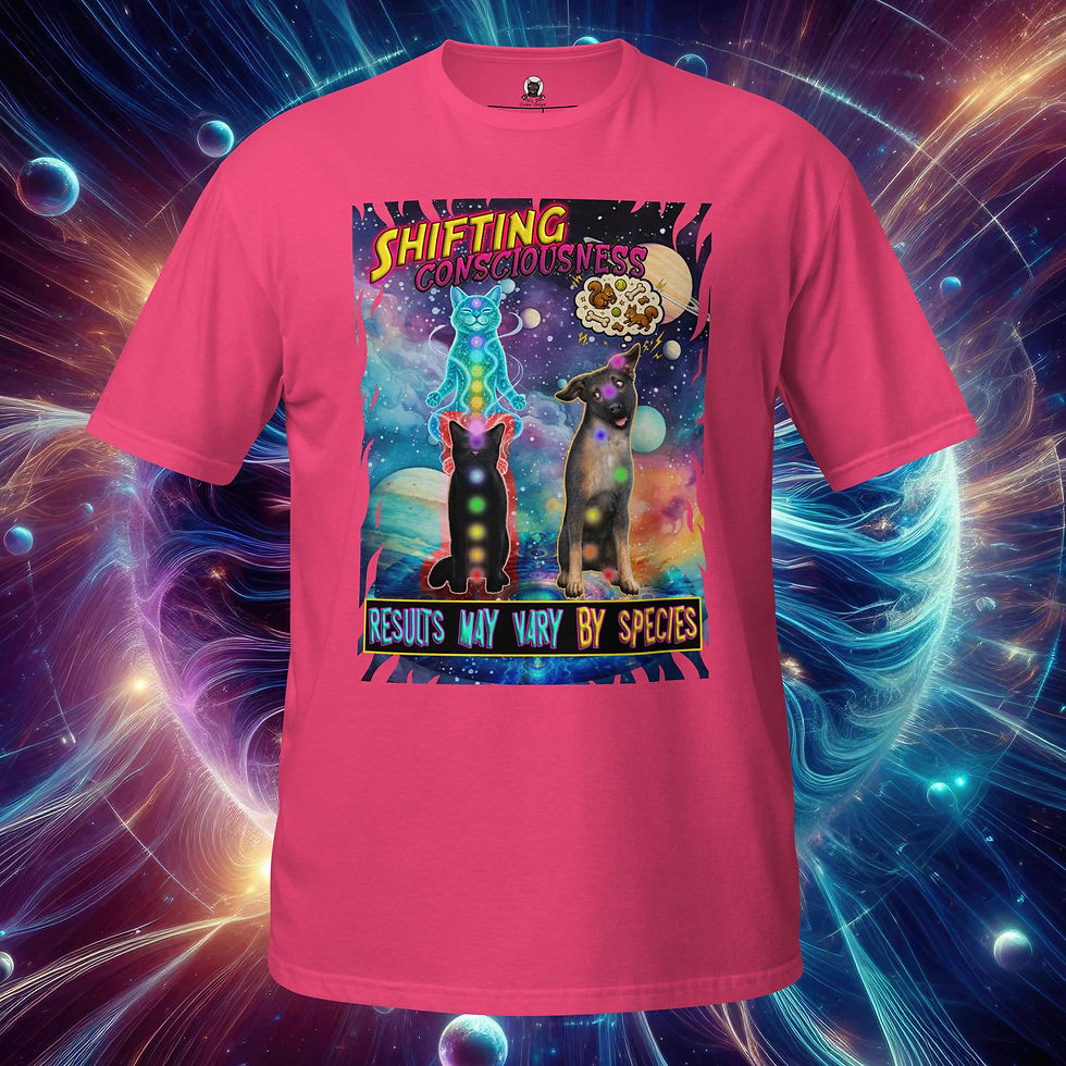 Thumbnail: Shifting Consciousness Funny Astral Projection Chakra Cat & Dog Space Unisex Tee